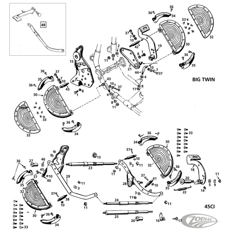 PIECES DE MARCHE-PIEDS POUR ANCIENS BIG TWIN ET 45CI