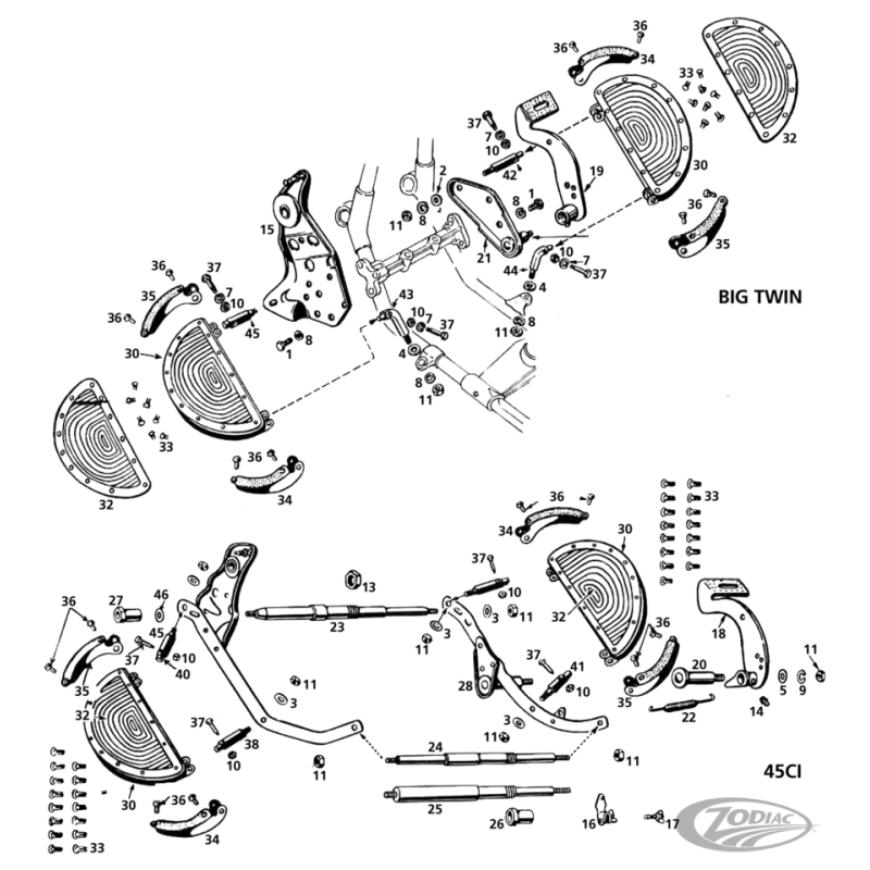 PIECES DE MARCHE-PIEDS POUR ANCIENS BIG TWIN ET 45CI