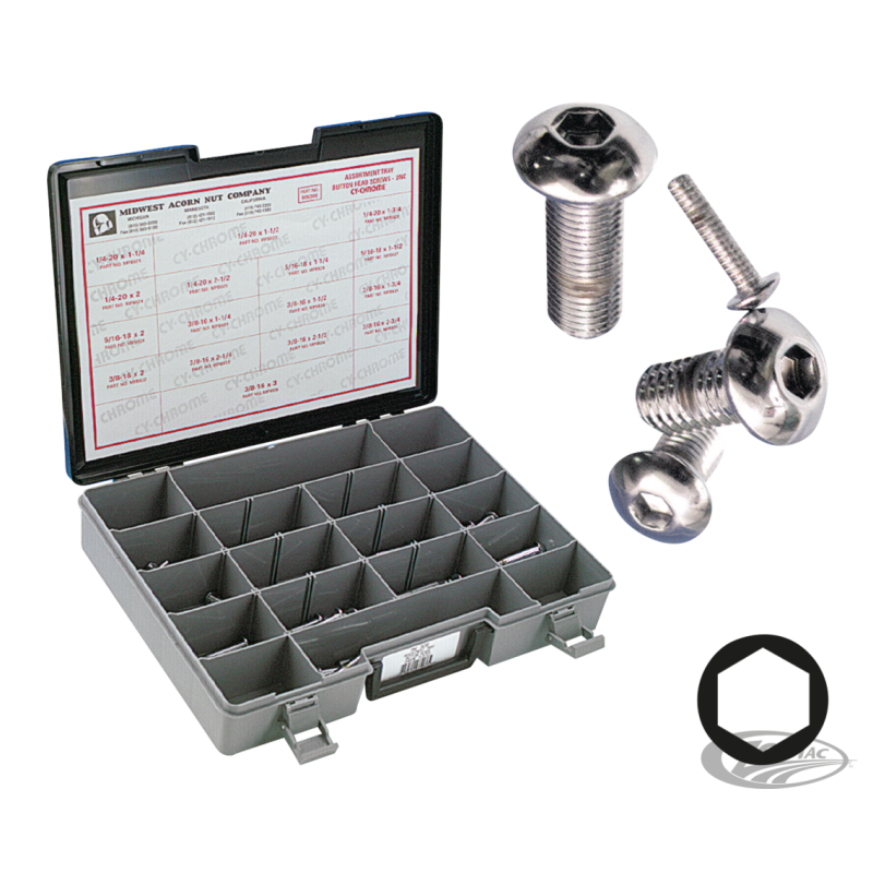 BOITE D'ASSORTIMENT DE VIS ALLEN CHROMEES A TÊTE BOUTON LARGE