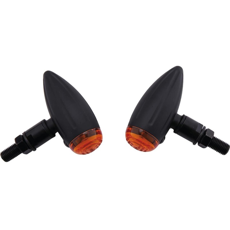 Micro Bullet Grooved Turn Signal with Milling Black Amber Halogen