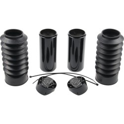 6-Piece Fork Covers with lower Fork Rubbers With Cult-Werk Logo Black Gloss Powder Coated