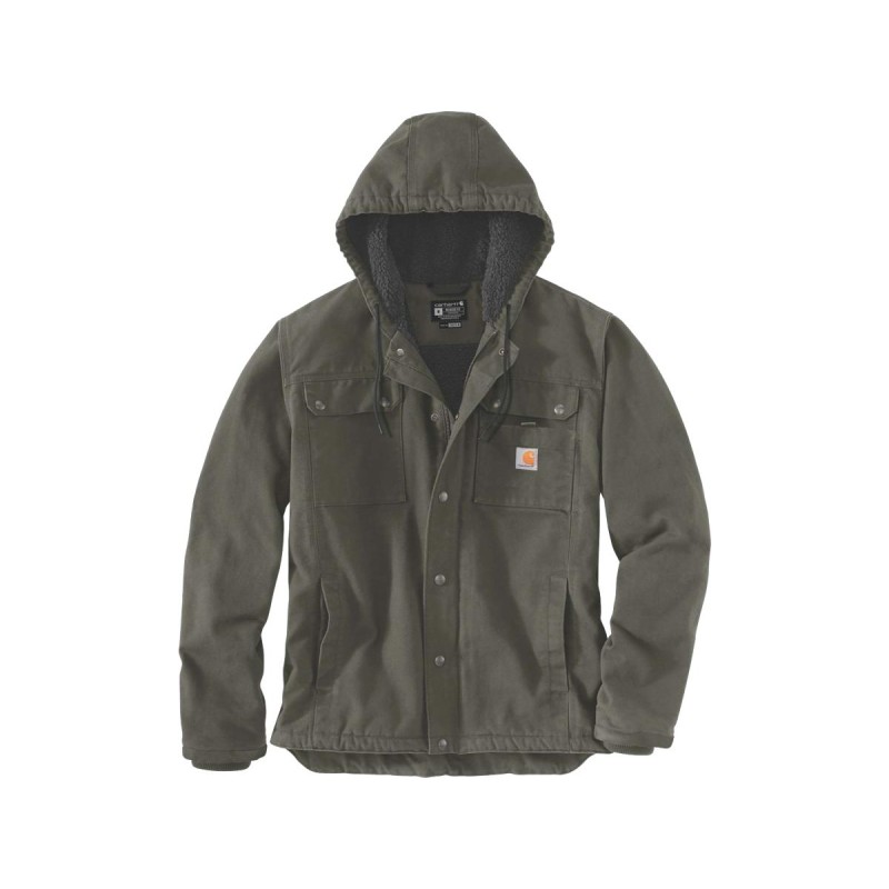 Relaxed Fit Washed Duck Sherpa-Lined Utility Jacket L Moss