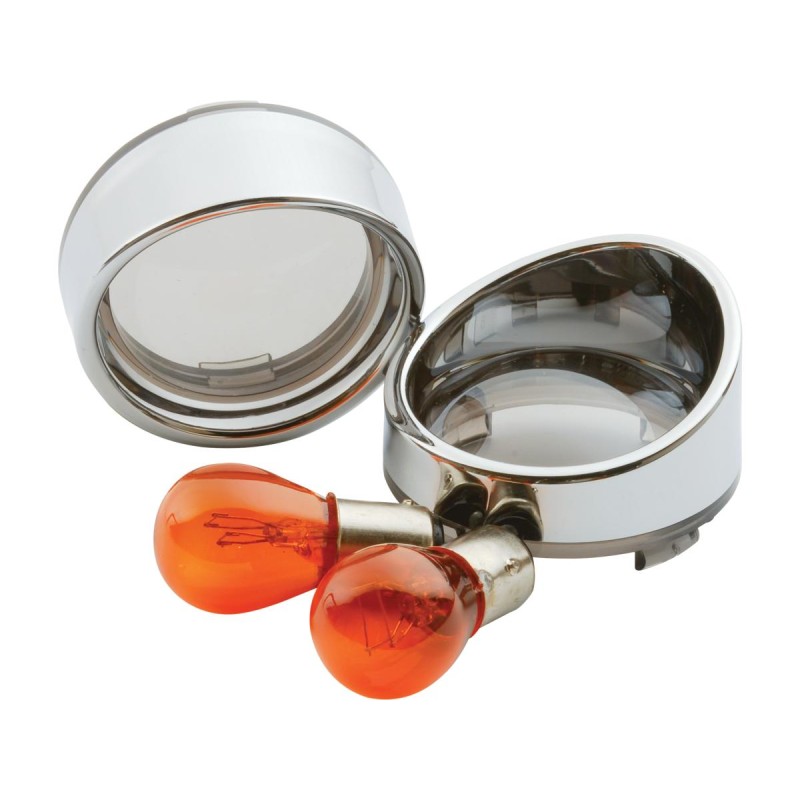 Deuce Turn Signal Visor Bezel Kit Smoke lens, amber bulb Chrome