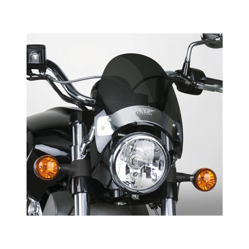 Flyscreen Windshield Kit Height: 8,5", Width: 9,25", Chrome Brackets 52-56mm Dark Smoke