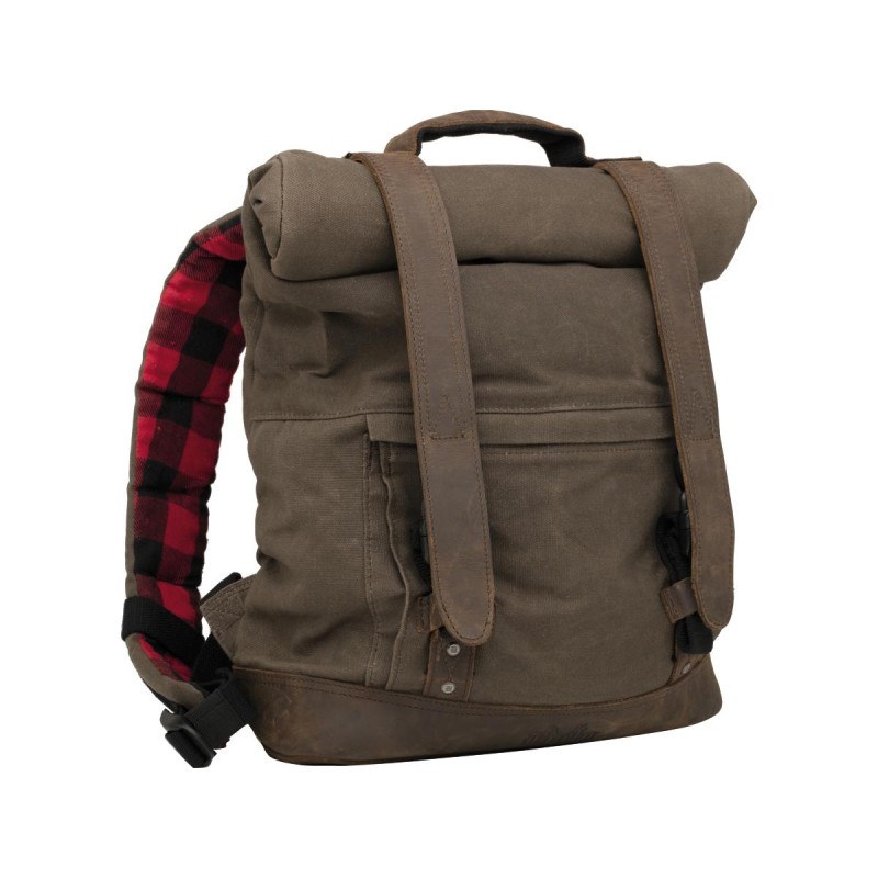 Back Pack, Voyager Luggage, Made Of Wet Waxed UV-Treated Cotton, Leather Paneling Back Pack Dark Oak