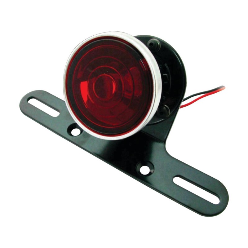 Classic Round Taillight with License Plate Bracket Chrome Black Powder Coated Red Dual Filament