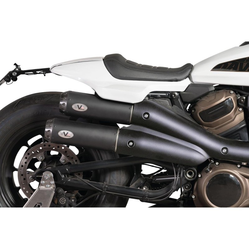 Sportster S 2in2 Racing Muffler and Mid-Pipe Set Endcap Tracker Carbon Black Ceramic Coated