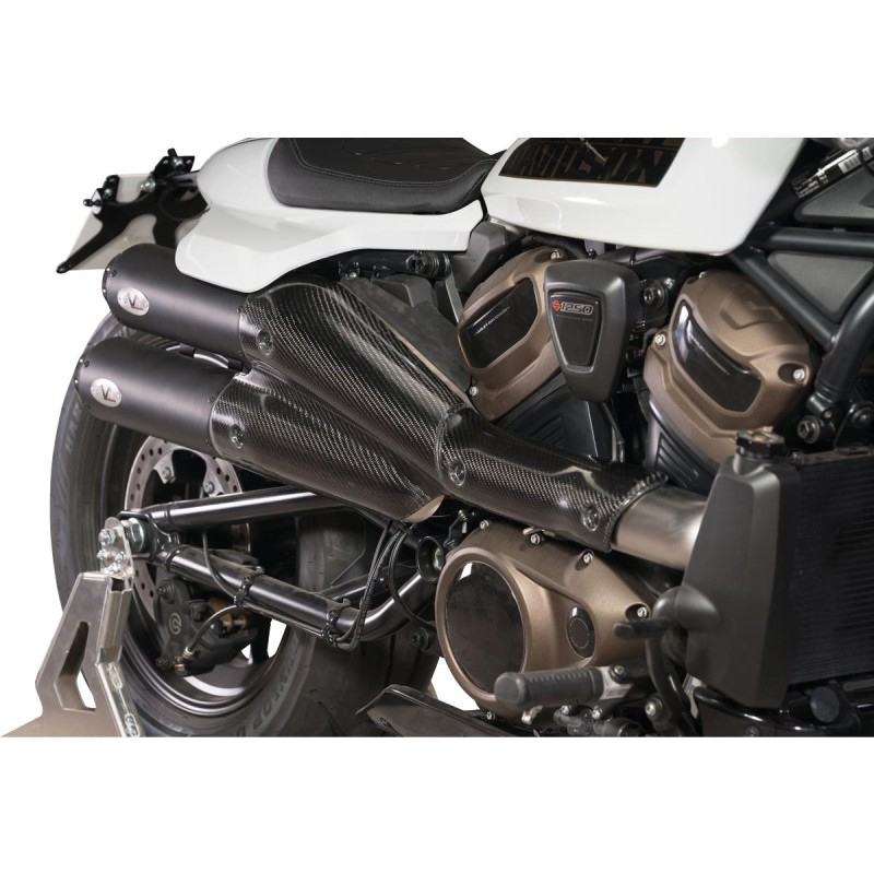 Sportster S 2in2 Racing Muffler and Mid-Pipe Set Endcap Tracker Carbon Black Ceramic Coated