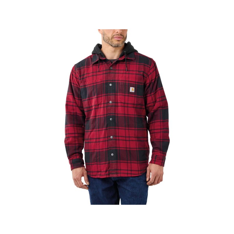 Rugged Flex Relaxed Fit Flannel Fleece-Lined Hooded Shirt Jacket