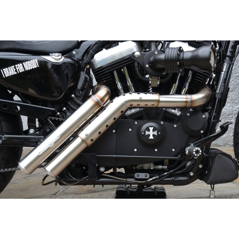 Firestarter Midcontrol Exhaust System , Raw Hole Heat Shield, Polished Smooth End Cap, Outline 2,5"