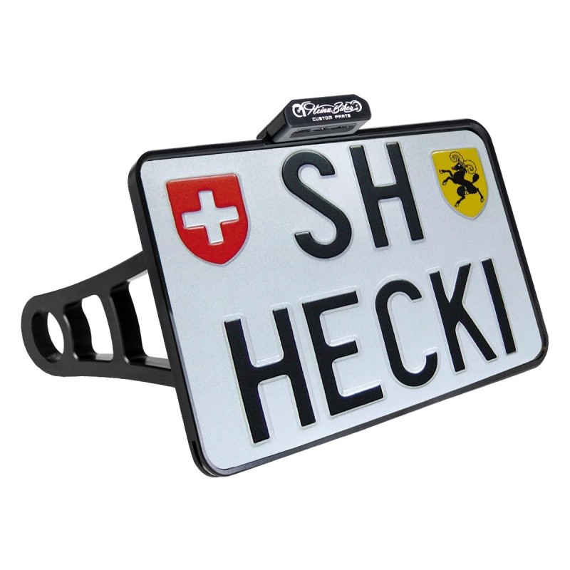 Side Mount License Plate Kit Swiss specification 180x140mm Black Anodized