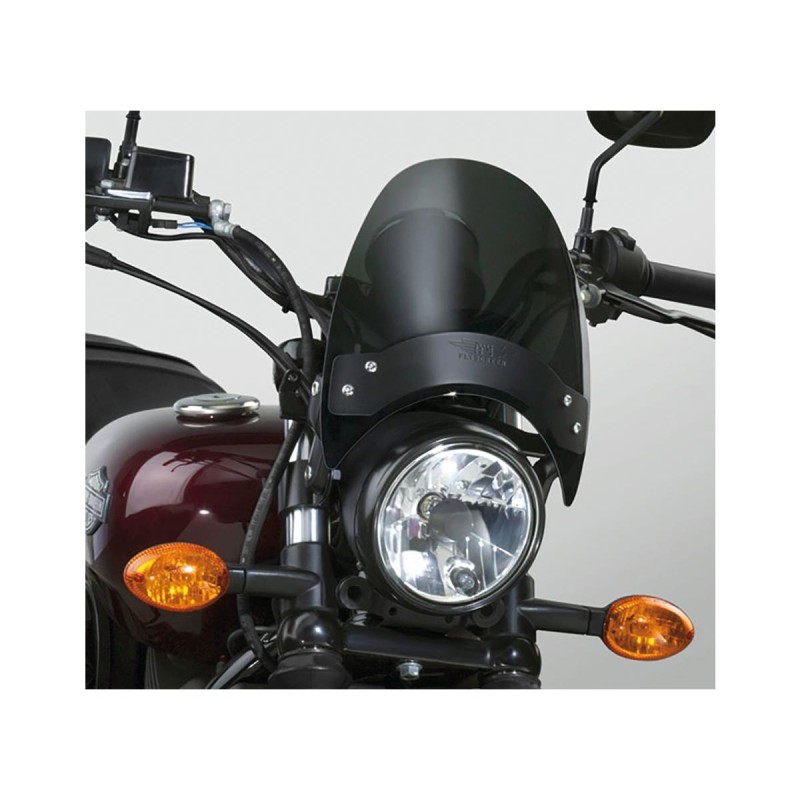Flyscreen Windshield Kit Height: 8,5", Width: 9,25", Black Brackets 52-56mm Dark Smoke