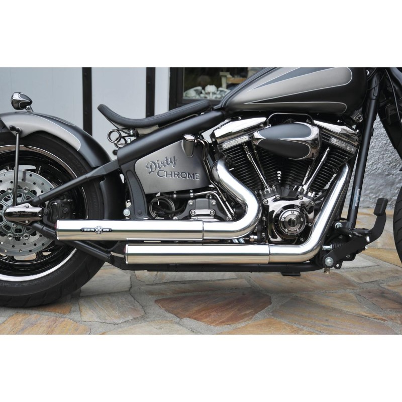Top Chopp Staggered Forward Control Exhaust System , Without Heat Shield, Polished Smooth End Cap, Black 2,5"