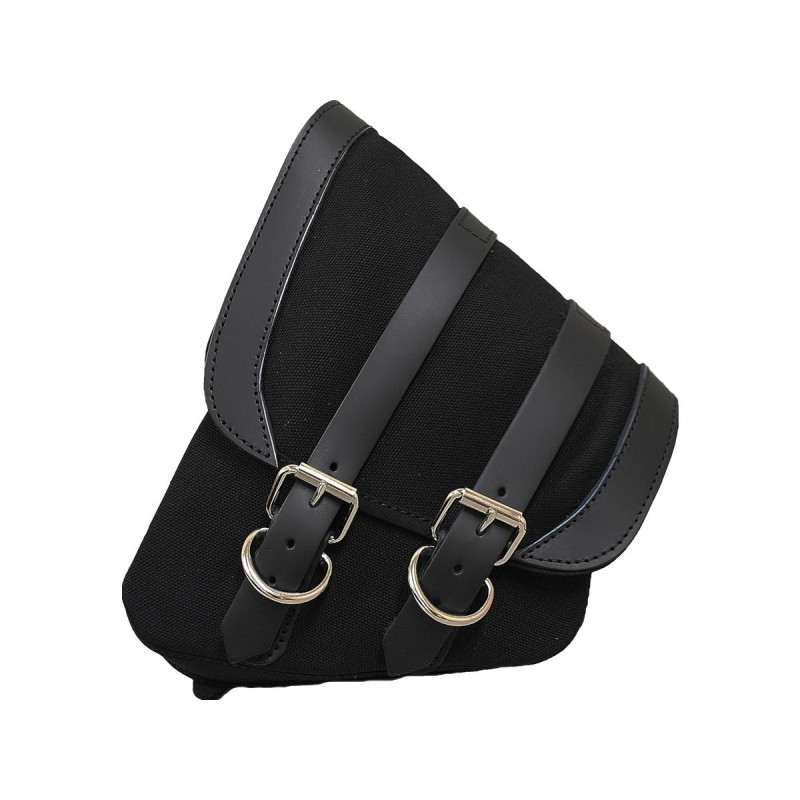 Canvas Swing Arm Saddle Bag With Black Straps Black Left