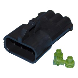 Delphi/Packard Weatherpack, 3-Wire Male Connector With Wire Seals Black