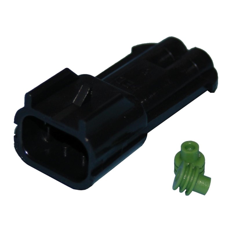 Delphi/Packard Weatherpack, 2-Wire Male Connector With Wire Seals Black