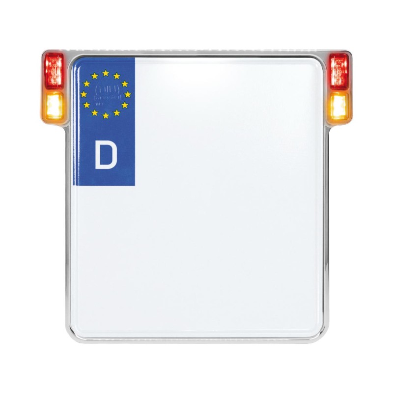 ALL-INN 2.0 License Plate Base Plate Turn Signal/Brake Light/Taillight, German Size 200x180mm Chrome