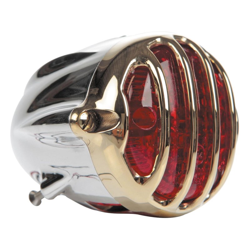 Alcatraz LED Taillight without Mounting Bracket Brass Polished Aluminium Polished Red Dual Filament