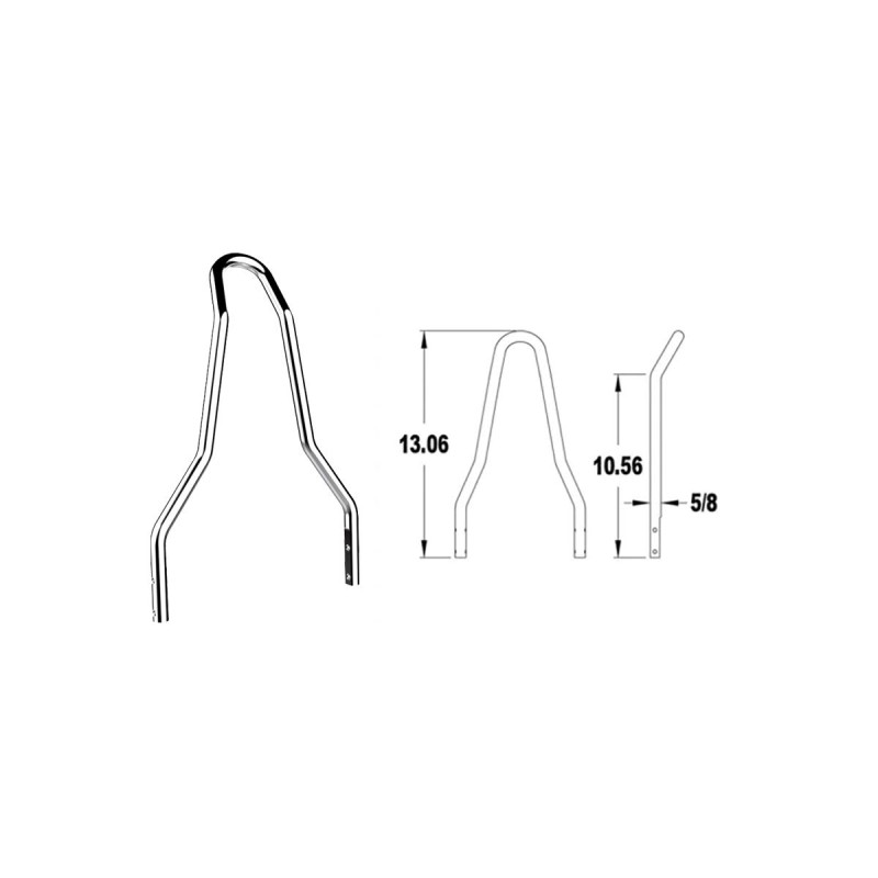 Round Sissy Bar Upright Width: 7,50", Height 13,06" Chrome