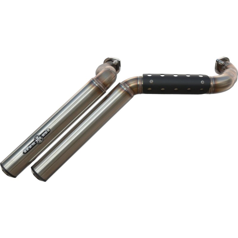 Firestarter Exhaust System , Raw Hole Heat Shield, Polished Smooth End Cap, Outline 2,5"