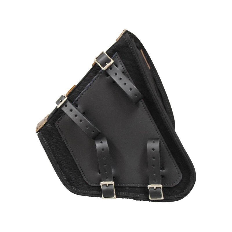 Canvas Swing Arm Saddle Bag with Bottle With Black Straps Black Left