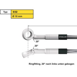 10 mm, Vario Line Banjo Fitting Type 032, 20° Left Side Bend, 20° Down Elbow, ABS Block Stainless Steel