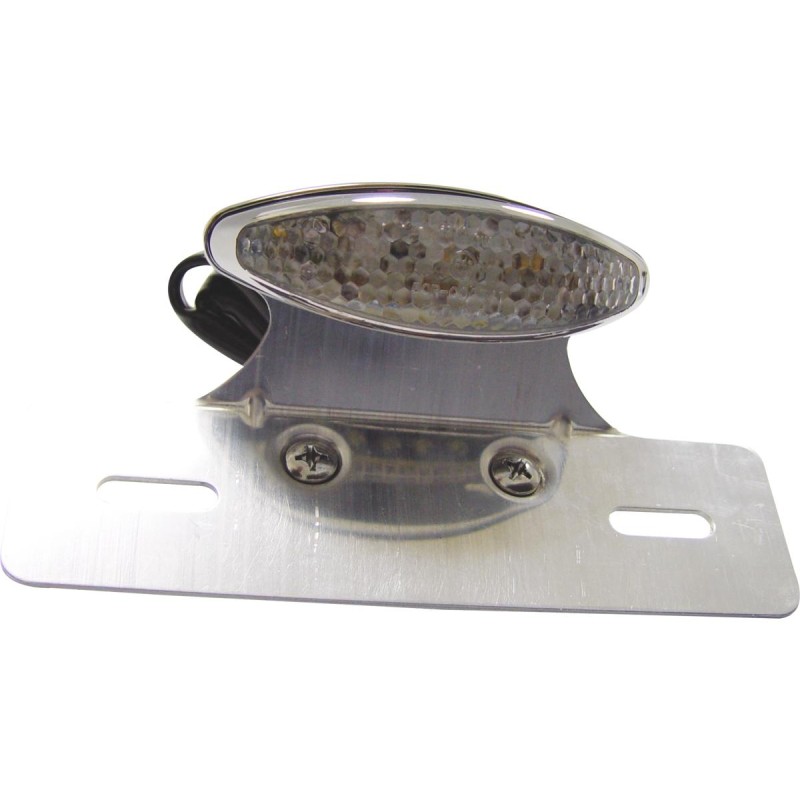 Sport Cateye LED Taillight with License Plate Bracket Chrome Clear LED