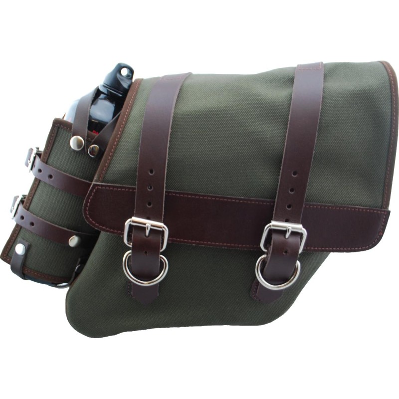 Canvas Solo Side Bag with Fuel Bottle Strut Mount Brown Army Green Right