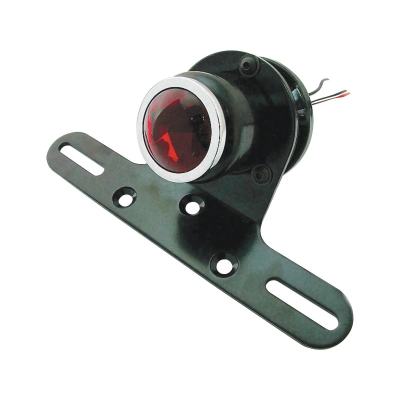 Classic Round Taillight with License Plate Bracket Chrome Black Powder Coated Red Dual Filament