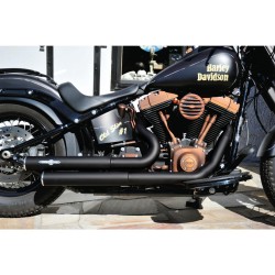 Top Chopp Staggered Floorboard Exhaust System , Without Heat Shield, Polished Smooth End Cap, Black 2,5"