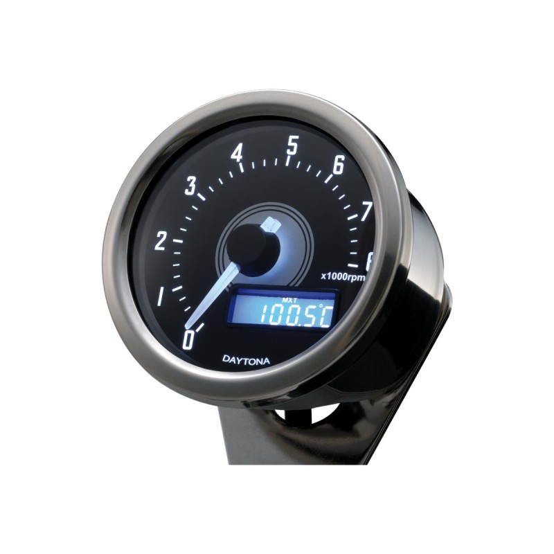 Velona Tachometer 60mm, Stainless Steel Polished, White LED, CHR 8000 rpm Tachometer