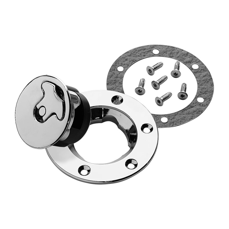 Aircraft-Style Bolt-In Gas Cap Kit Locking Set with Vented and Non-Vented Cap Chrome