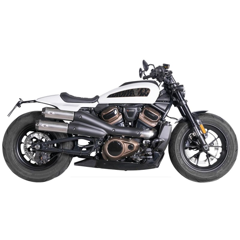 Sportster S 2in2 Racing Muffler and Mid-Pipe Set Endcap Tracker Carbon Stainless Steel Satin