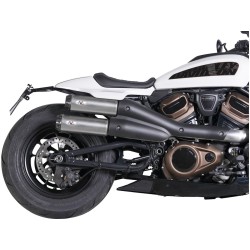 Sportster S 2in2 Racing Muffler and Mid-Pipe Set Endcap Tracker Carbon Stainless Steel Satin