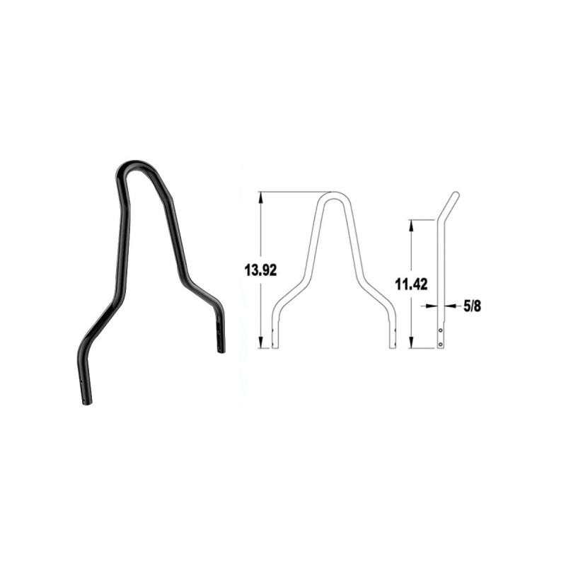 Round Sissy Bar Upright Width: 11,00", Height 13,92" Black