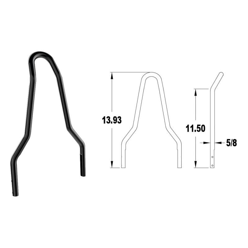 Round Sissy Bar Upright Width: 8,75", Height 13,93" Black