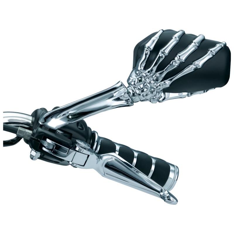Skeleton Hand Mirror Chrome Stem, Black Head Black, Chrome