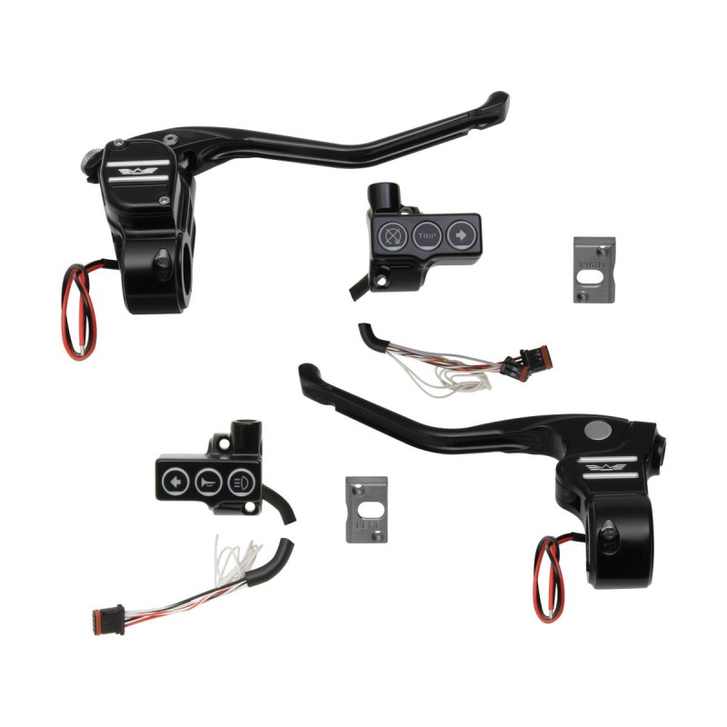 RR90 Can Bus Dual Calipers, Cable Clutch Hand Control Kit Upward Mirrors Black Anodized
