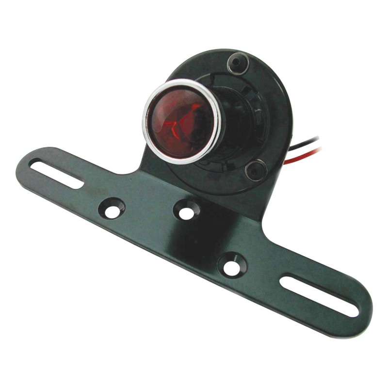 Classic Round Taillight with License Plate Bracket Chrome Black Powder Coated Red Dual Filament