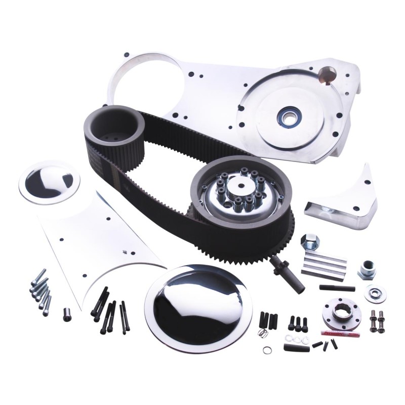 3" Open Belt Drive Kit with 1 1/2" Offset 47 Tooth Front/72 Tooth Rear, 3" Belt Aluminium Polished