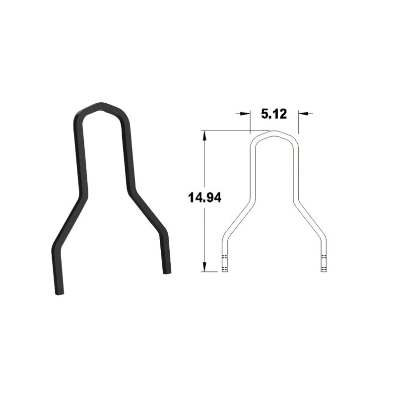 Mini Lowboy Sissy Bar Upright Width: 11,00", Height 14,94" Black