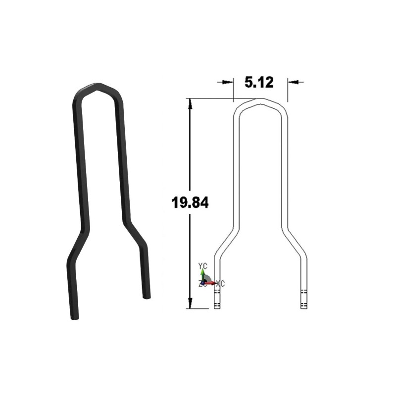 Lowboy Sissy Bar Upright Width: 8,75", Height 19,84" Black