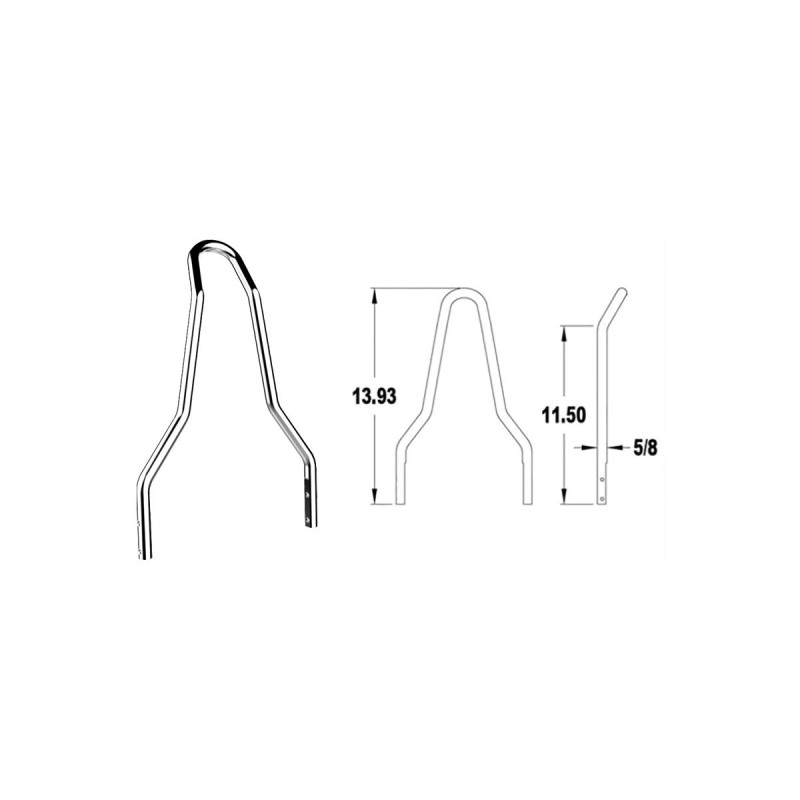 Round Sissy Bar Upright Width: 8,75", Height 13,93" Chrome