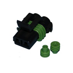 Delphi-Packard Weatherpack, 2-Wire Female Connector With Wire Seals Black