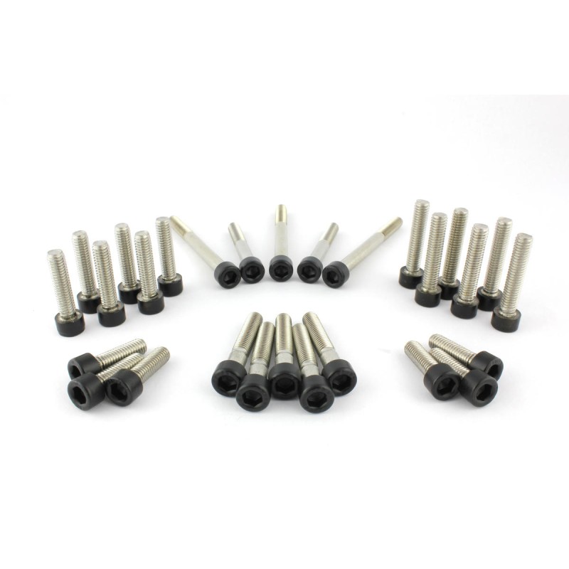 Drivetrain Screw Kits Kit includes screws for Primary Cover, Plate Primary, Sprocket Cover, Cam Cover Black Powder Coated