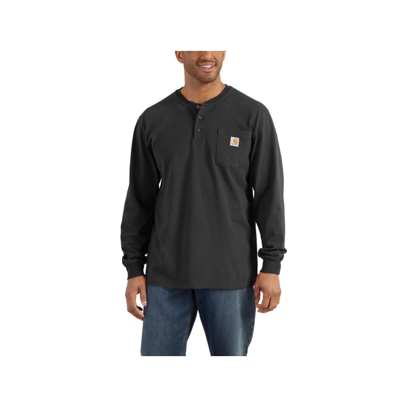 Loose Fit Heavyweight Long Sleeve Pocket Henley Shirt