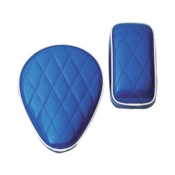 Small Spring Diamond Solo Seat White Piping Blue Metalflake White Vinyl