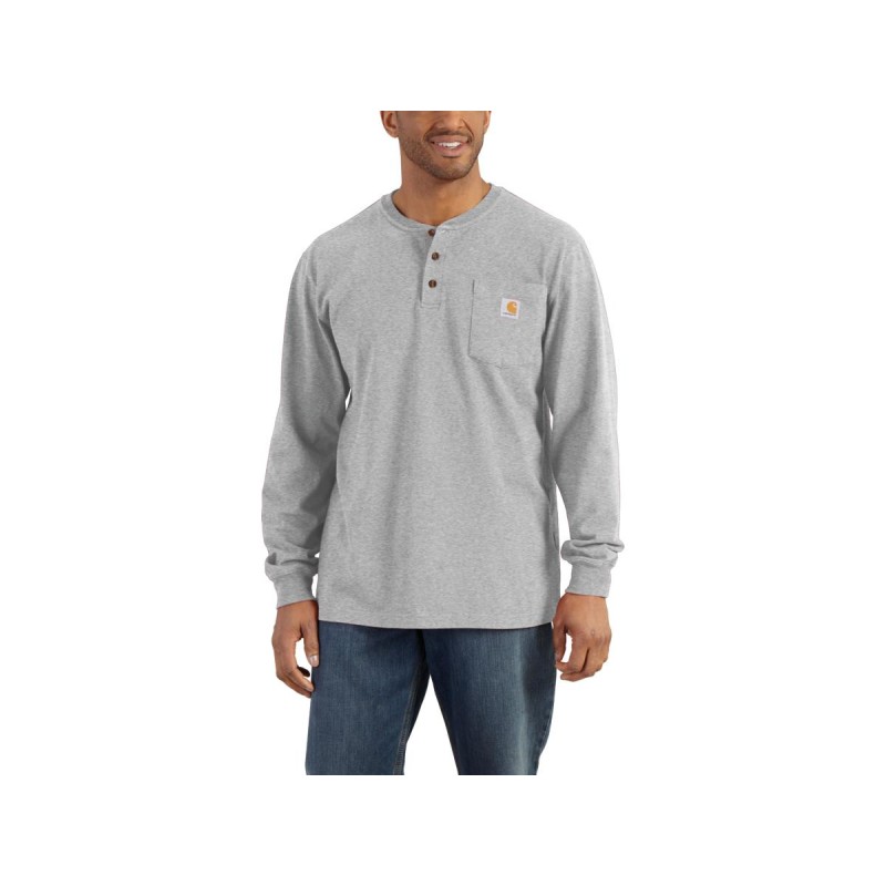Loose Fit Heavyweight Long Sleeve Pocket Henley Shirt