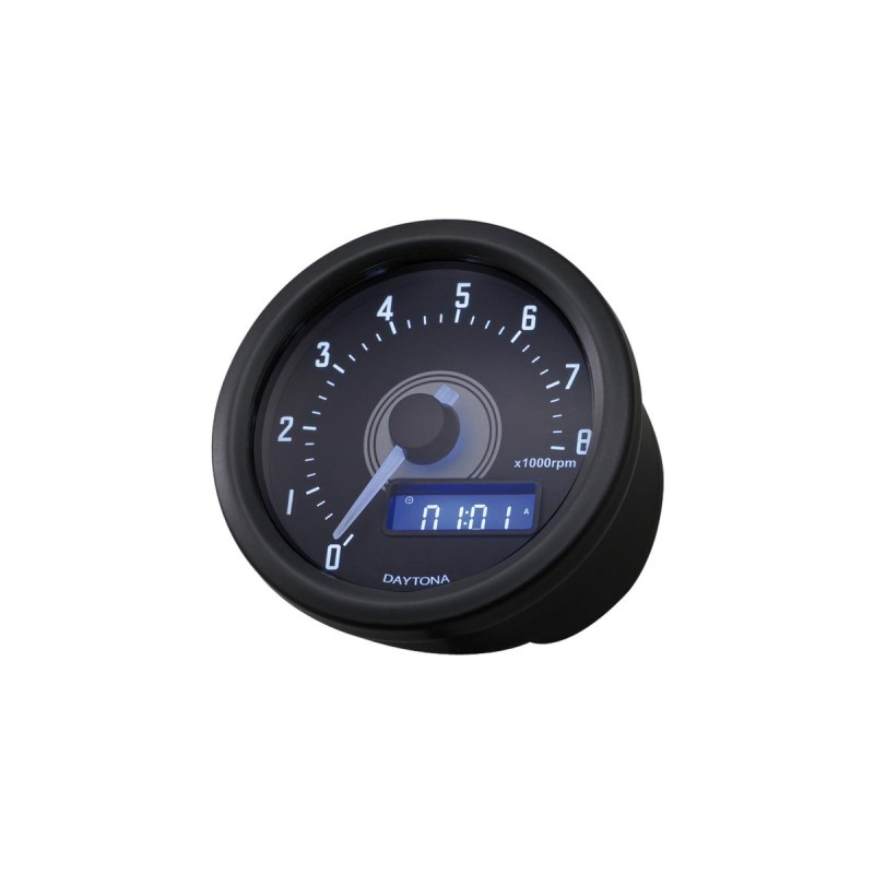 Velona Tachometer 60mm, Stainless Steel Black, White LED, 8000 RPM Gauge Tachometer