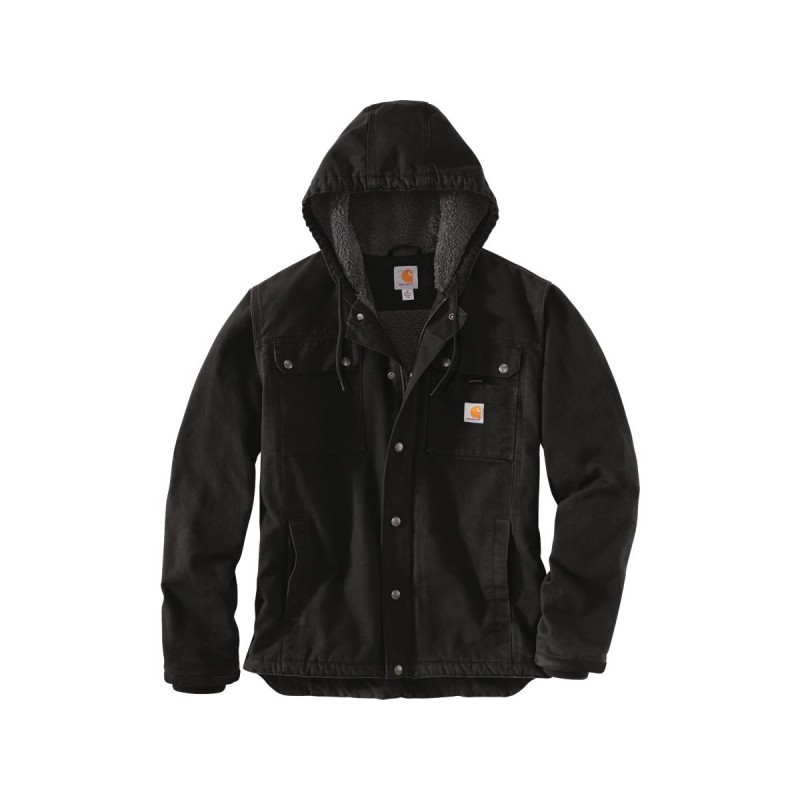 Relaxed Fit Washed Duck Sherpa-Lined Utility Jacket S Black